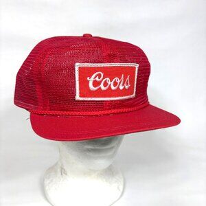 VTG Coors Brewery Beer Red All-Mesh Rope Accent Strapback Golf Trucker Cap Hat